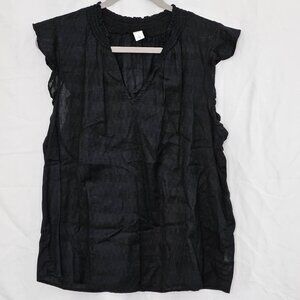 Ruffled-arm, V-neck Blouse